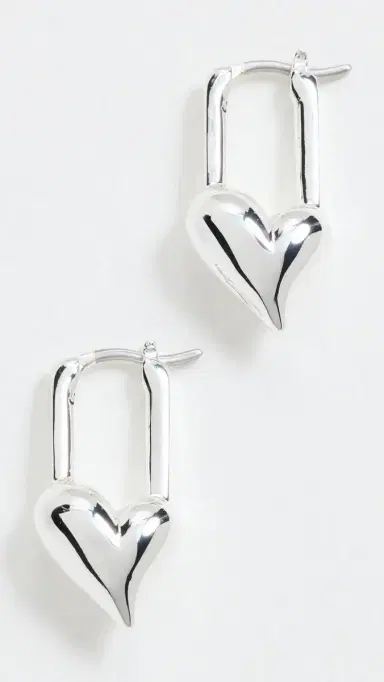 Jenny Bird Padlock Heart Huggies High Polish Silver One Size | Thumbnail 2
