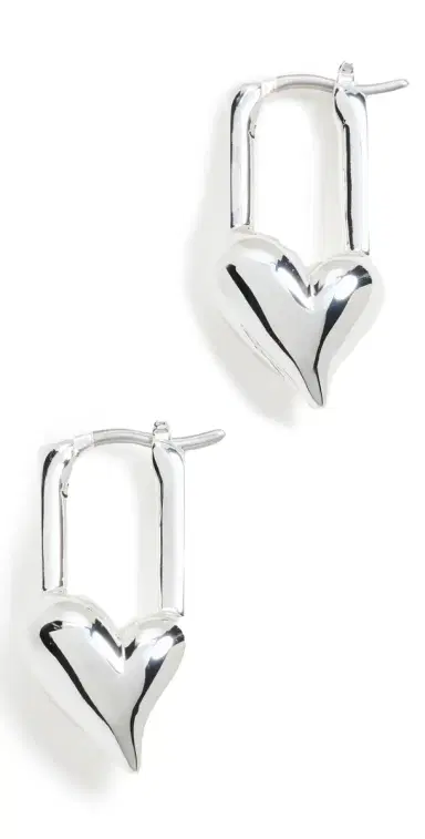 Jenny Bird Padlock Heart Huggies High Polish Silver One Size | Thumbnail 1