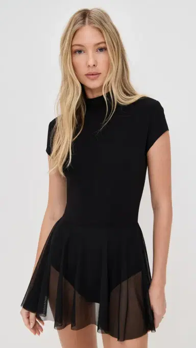 Norma Kamali Mock Neck Cap Sleeve Flared Dress Black | Thumbnail 2 Norma Kamali Mock Neck Cap Sleeve Flared Dress Black | Thumbnail 2