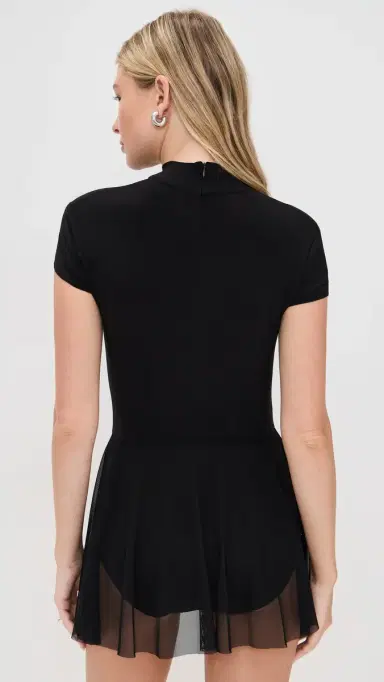 Norma Kamali Mock Neck Cap Sleeve Flared Dress Black | Thumbnail 3 Norma Kamali Mock Neck Cap Sleeve Flared Dress Black | Thumbnail 3