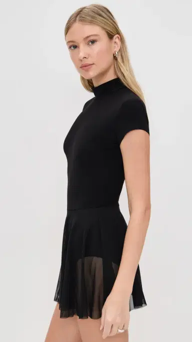Norma Kamali Mock Neck Cap Sleeve Flared Dress Black | Thumbnail 4 Norma Kamali Mock Neck Cap Sleeve Flared Dress Black | Thumbnail 4
