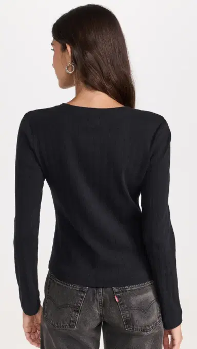 Leset Pointelle Classic Crew Cardigan Black | Thumbnail 3 Leset Pointelle Classic Crew Cardigan Black | Thumbnail 3