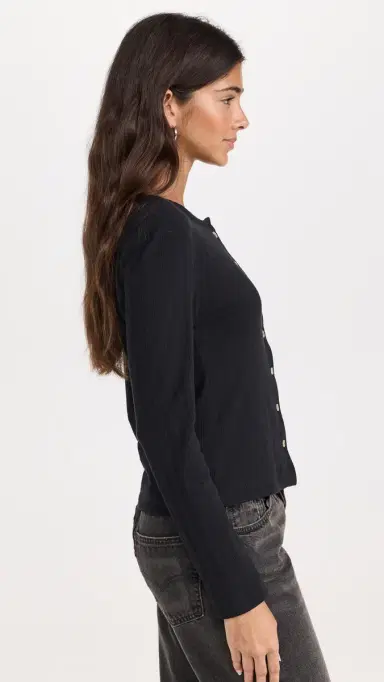 Leset Pointelle Classic Crew Cardigan Black | Thumbnail 4 Leset Pointelle Classic Crew Cardigan Black | Thumbnail 4