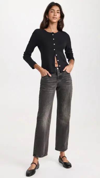 Leset Pointelle Classic Crew Cardigan Black | Thumbnail 5 Leset Pointelle Classic Crew Cardigan Black | Thumbnail 5
