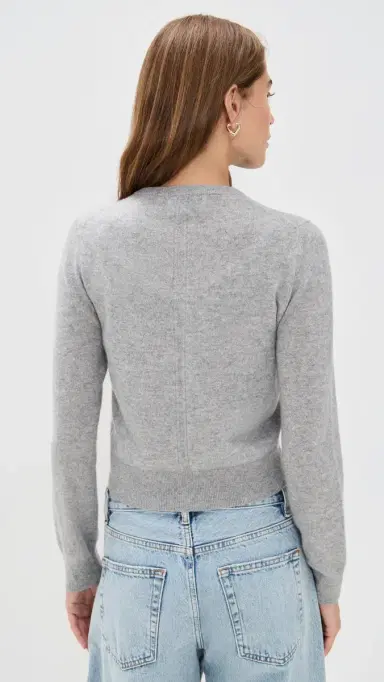 White + Warren Cashmere Crew Neck Cardigan Grey Heather | Thumbnail 3