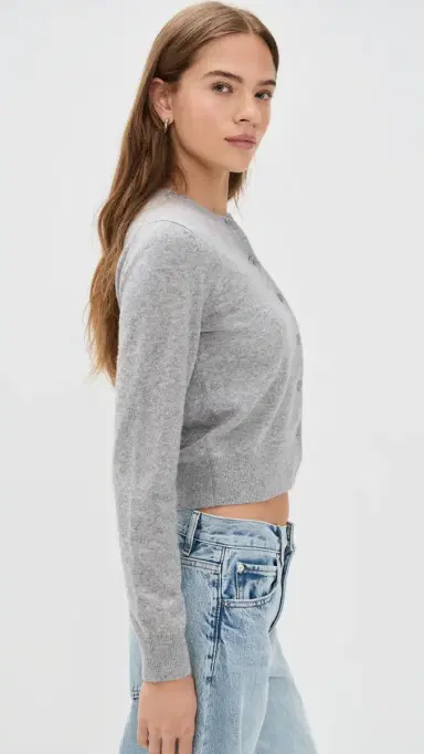 White + Warren Cashmere Crew Neck Cardigan Grey Heather | Thumbnail 4