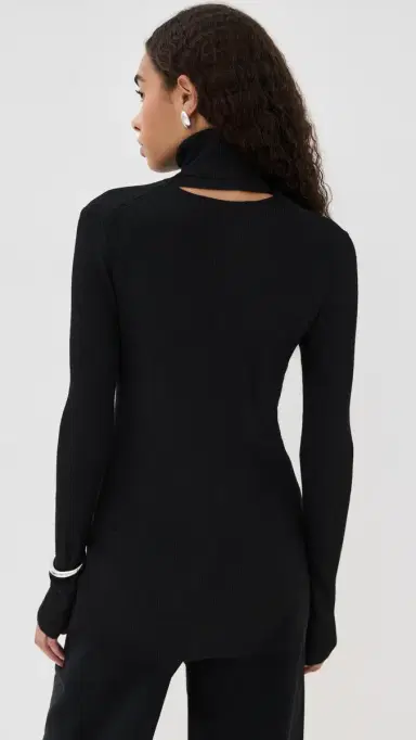 Tibi Feather Weight Ribbed Sweater Turtle Neck Pullover Black XS | Thumbnail 3 Tibi Feather Weight Ribbed Sweater Turtle Neck Pullover Black XS | Thumbnail 3