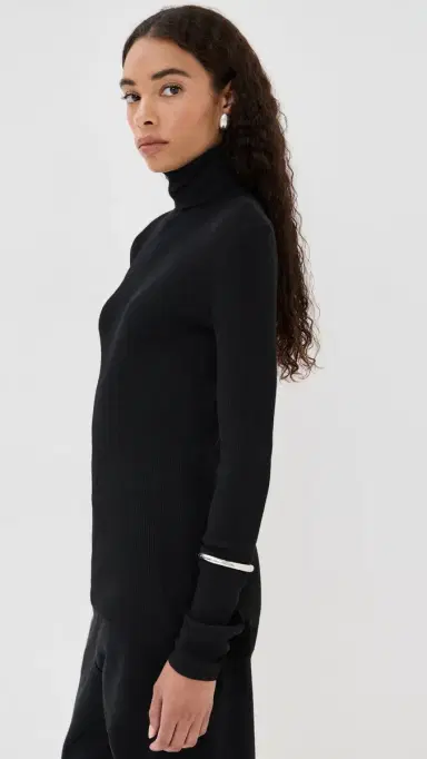 Tibi Feather Weight Ribbed Sweater Turtle Neck Pullover Black XS | Thumbnail 4 Tibi Feather Weight Ribbed Sweater Turtle Neck Pullover Black XS | Thumbnail 4