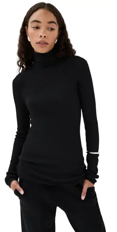 Tibi Feather Weight Ribbed Sweater Turtle Neck Pullover Black XS | Thumbnail 1 Tibi Feather Weight Ribbed Sweater Turtle Neck Pullover Black XS | Thumbnail 1