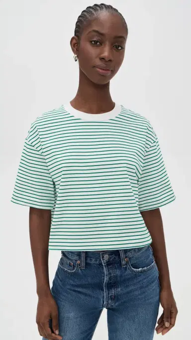 Pistola Mae Cropped Tee Vert Stripe S | Thumbnail 2