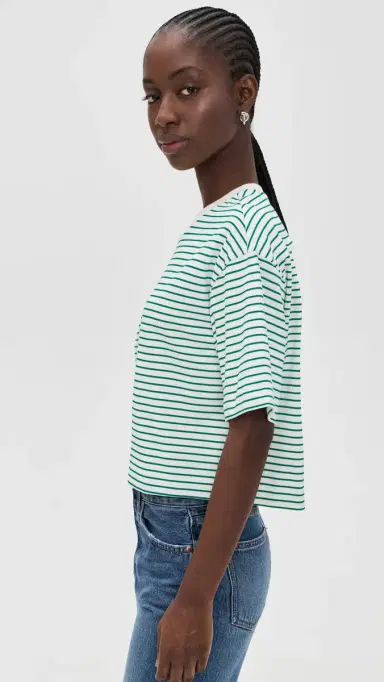 Pistola Mae Cropped Tee Vert Stripe S | Thumbnail 4