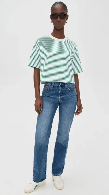 Pistola Mae Cropped Tee Vert Stripe S | Thumbnail 5