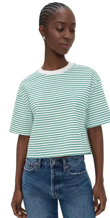 Pistola Mae Cropped Tee Vert Stripe S | Thumbnail 1
