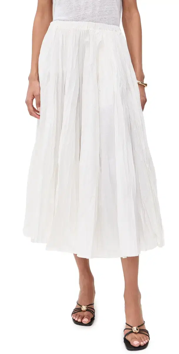 Pleated Elastic Waist Full Length Skirt Latte