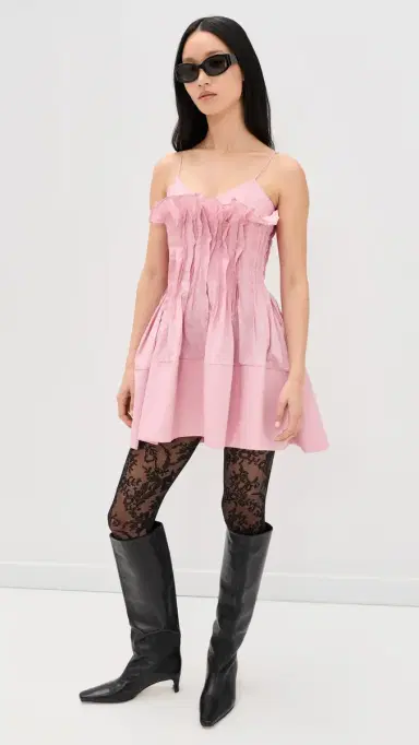 MARQUES ALMEIDA Cinched Pleated Mini Dress Pink 8 | Thumbnail 2