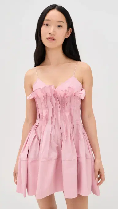 MARQUES ALMEIDA Cinched Pleated Mini Dress Pink 8 | Thumbnail 3