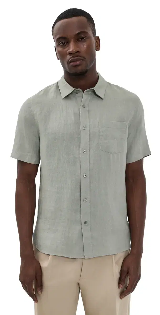 hort leeve Linen hirt Matcha