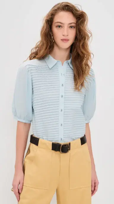 Ulla Johnson Cordelia Short Sleeve Button Up Top Adriatic | Thumbnail 2 Ulla Johnson Cordelia Short Sleeve Button Up Top Adriatic | Thumbnail 2