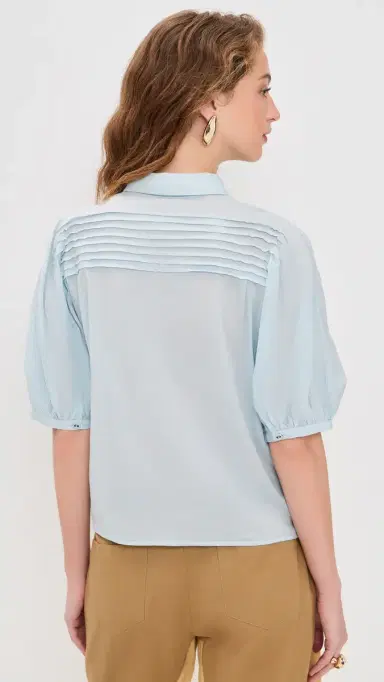 Ulla Johnson Cordelia Short Sleeve Button Up Top Adriatic | Thumbnail 3 Ulla Johnson Cordelia Short Sleeve Button Up Top Adriatic | Thumbnail 3