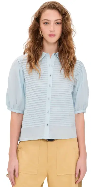 Ulla Johnson Cordelia Short Sleeve Button Up Top Adriatic | Thumbnail 1 Ulla Johnson Cordelia Short Sleeve Button Up Top Adriatic | Thumbnail 1