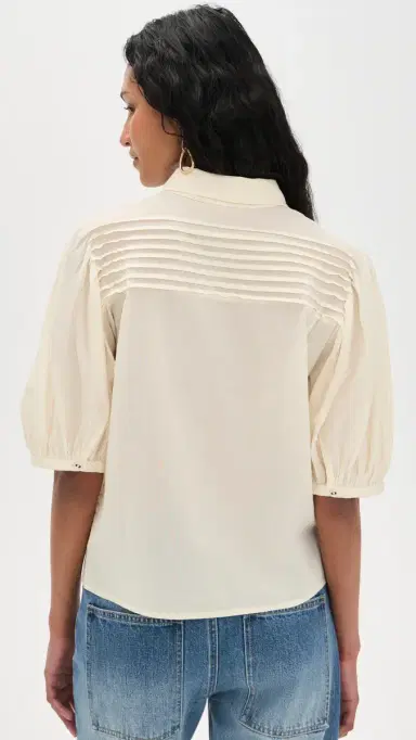 Ulla Johnson Cordelia Short Sleeve Button Up Top Cowrie | Thumbnail 3 Ulla Johnson Cordelia Short Sleeve Button Up Top Cowrie | Thumbnail 3