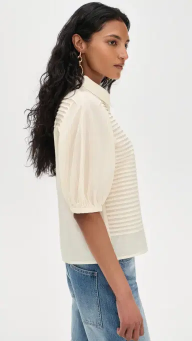 Ulla Johnson Cordelia Short Sleeve Button Up Top Cowrie | Thumbnail 4 Ulla Johnson Cordelia Short Sleeve Button Up Top Cowrie | Thumbnail 4