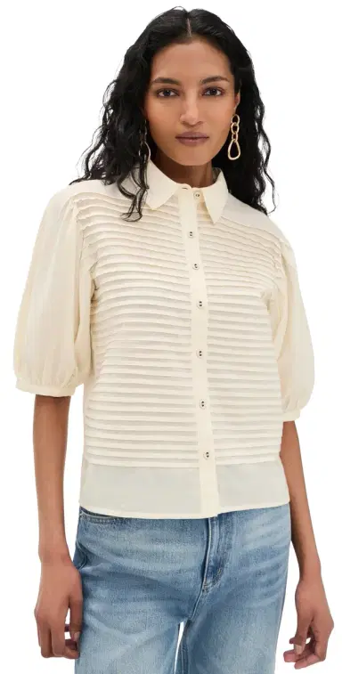 Ulla Johnson Cordelia Short Sleeve Button Up Top Cowrie | Thumbnail 1 Ulla Johnson Cordelia Short Sleeve Button Up Top Cowrie | Thumbnail 1