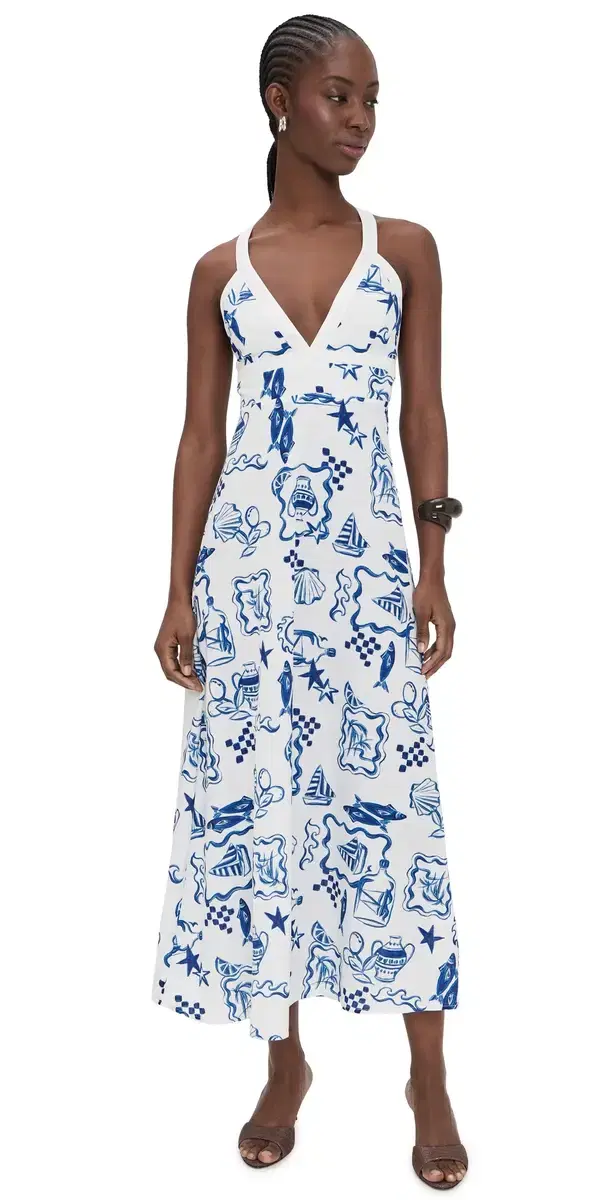 Baci Cross Back Dress Nautical Stamps