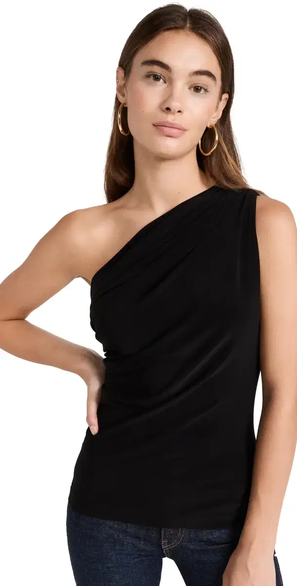 One Shoulder Peasant Top Black