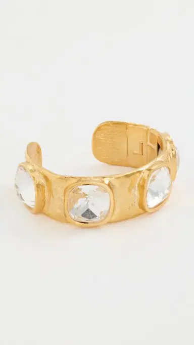 Kenneth Jay Lane Hammered Hinged Cuff Bracelet Crystal One Size | Thumbnail 2