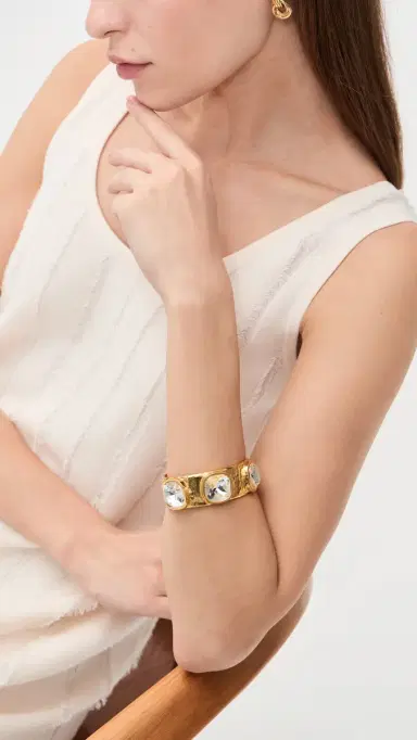 Kenneth Jay Lane Hammered Hinged Cuff Bracelet Crystal One Size | Thumbnail 3