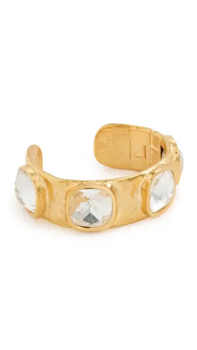 Kenneth Jay Lane Hammered Hinged Cuff Bracelet Crystal One Size | Thumbnail 5
