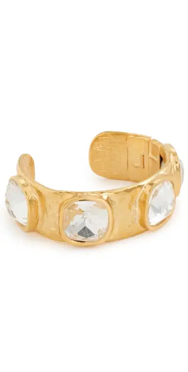Kenneth Jay Lane Hammered Hinged Cuff Bracelet Crystal One Size | Thumbnail 1