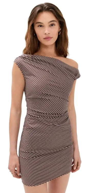 Staud Phare Mini Dress Dark Oak Micro Stripe 8 | Thumbnail 1