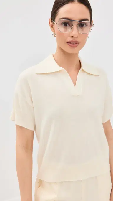Sablyn Mirabelle Cashmere Relaxed Short Sleeve Polo Gardenia | Thumbnail 2 Sablyn Mirabelle Cashmere Relaxed Short Sleeve Polo Gardenia | Thumbnail 2
