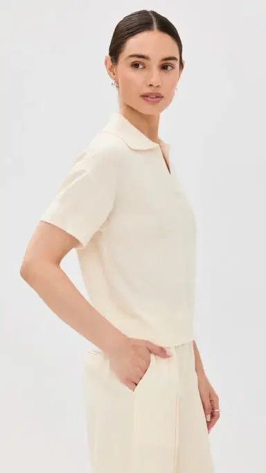 Sablyn Mirabelle Cashmere Relaxed Short Sleeve Polo Gardenia | Thumbnail 4 Sablyn Mirabelle Cashmere Relaxed Short Sleeve Polo Gardenia | Thumbnail 4