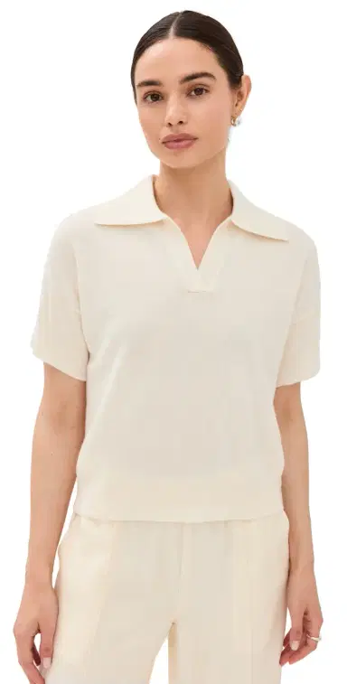 Sablyn Mirabelle Cashmere Relaxed Short Sleeve Polo Gardenia | Thumbnail 1 Sablyn Mirabelle Cashmere Relaxed Short Sleeve Polo Gardenia | Thumbnail 1