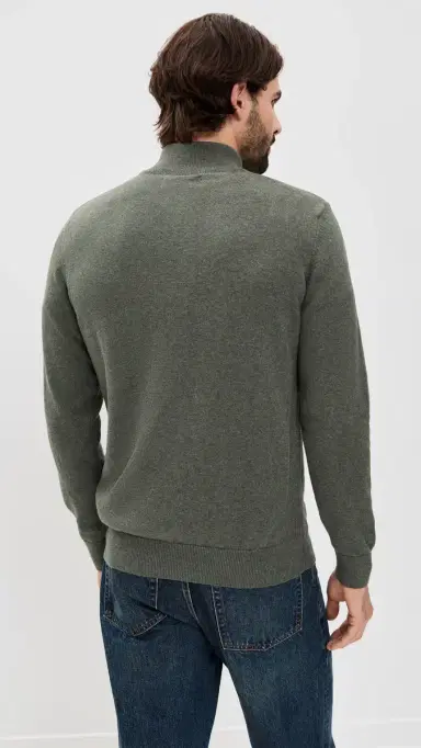 Barbour Cotton Half Zip Knitted Sweater Olive Marl M | Thumbnail 3