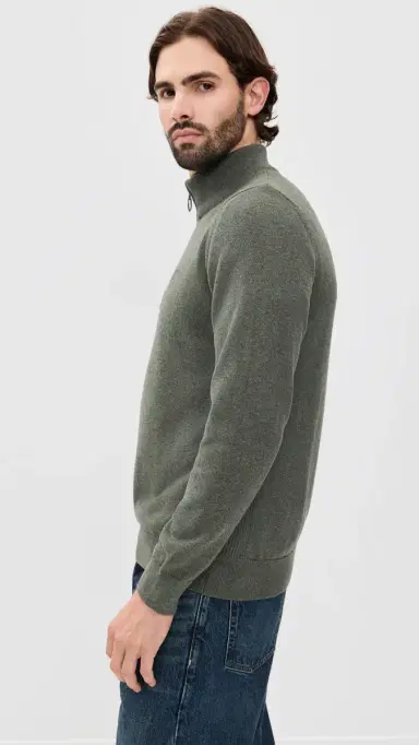 Barbour Cotton Half Zip Knitted Sweater Olive Marl M | Thumbnail 4