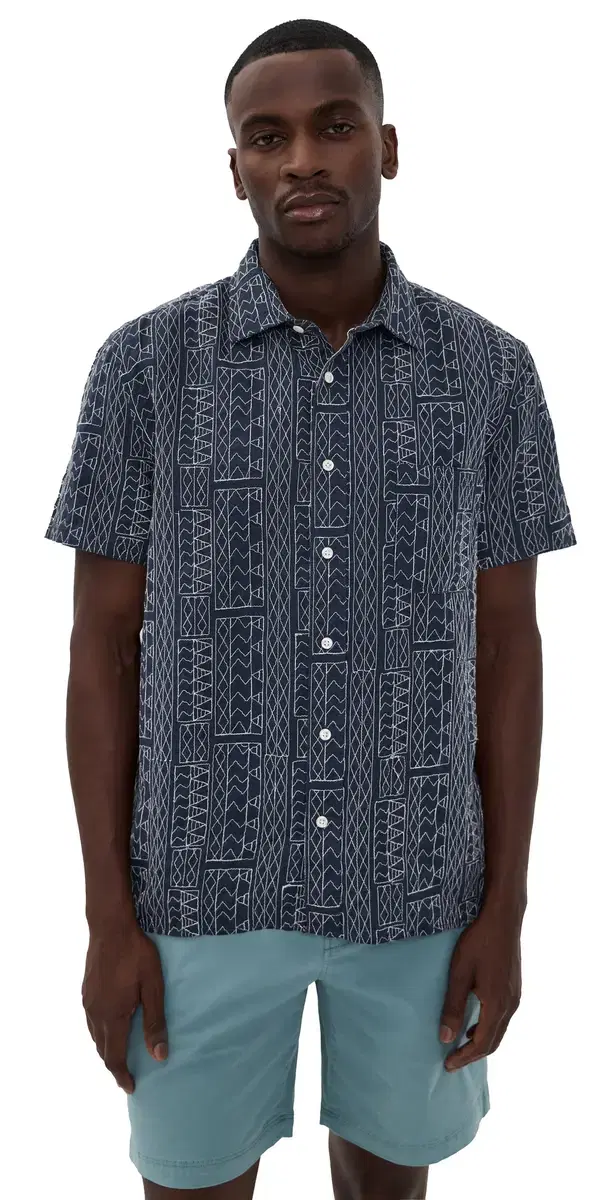 hort leeve Geo titch hirt Carbon Blue