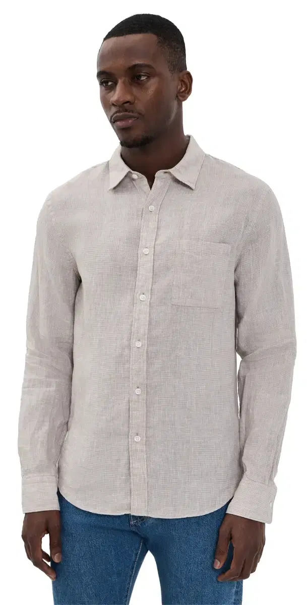 Vince Classic Fit ong Sleeve Shirt Teak/Optic White