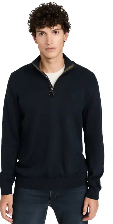 Barbour Cotton Half Zip Sweater Navy | Thumbnail 1 Barbour Cotton Half Zip Sweater Navy | Thumbnail 1