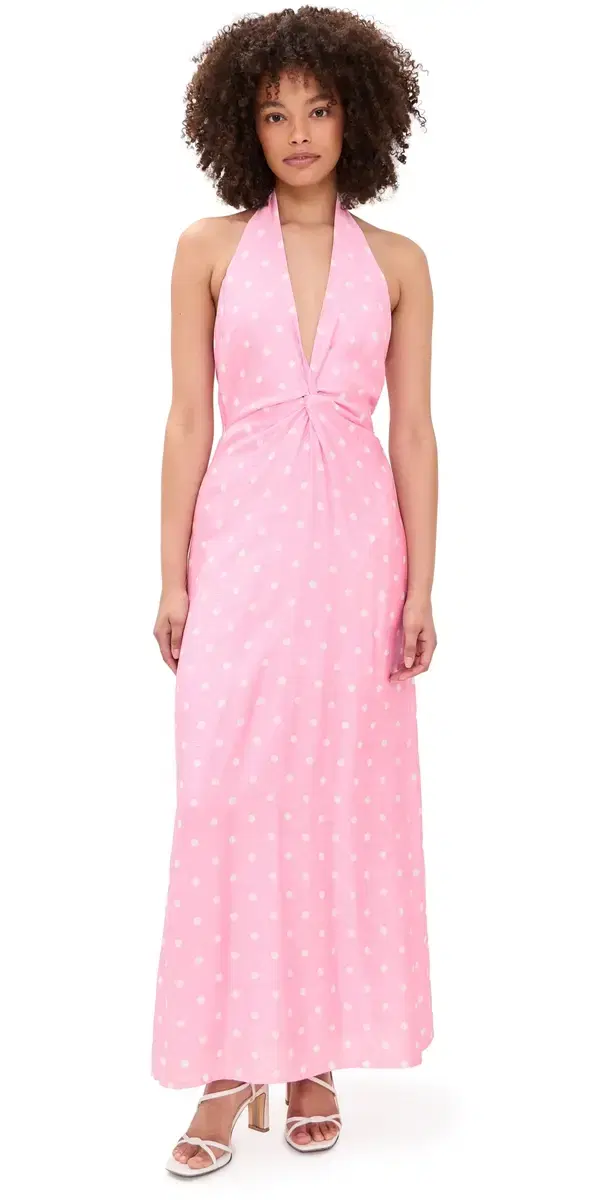 Saga Halter axi Dress Pink/White Polka