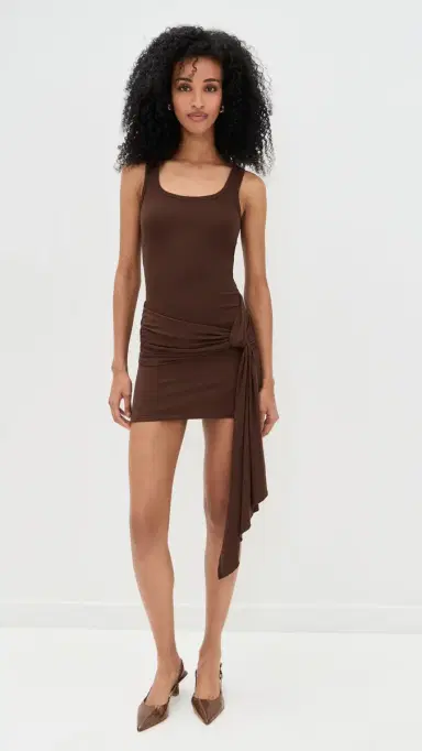 Runaway The Label Felix Tie Front Mini Dress Espresso M | Thumbnail 3