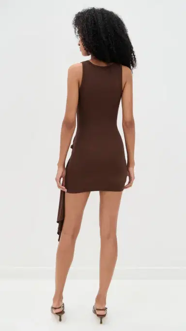 Runaway The Label Felix Tie Front Mini Dress Espresso M | Thumbnail 4