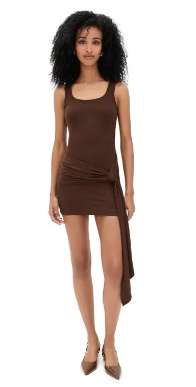 Runaway The Label Felix Tie Front Mini Dress Espresso M | Thumbnail 1