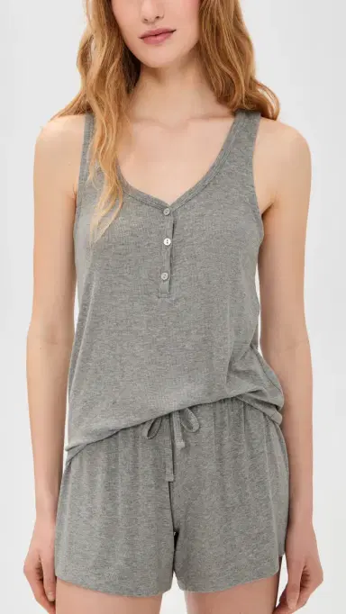 Eberjey Dream Rib V Neck Tank Dark Heather Grey | Thumbnail 2