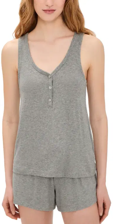 Eberjey Dream Rib V Neck Tank Dark Heather Grey | Thumbnail 1