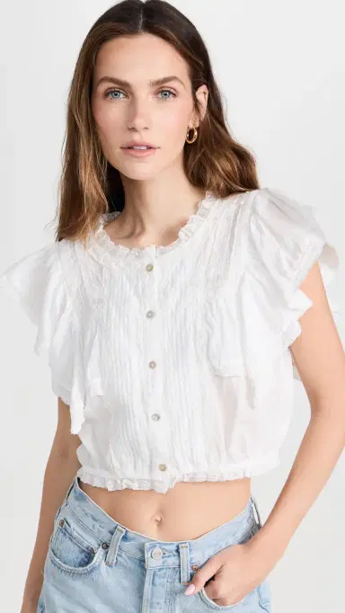 LoveShackFancy Nora Top Antique White P | Thumbnail 2