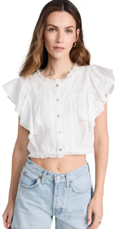 LoveShackFancy Nora Top Antique White P | Thumbnail 1